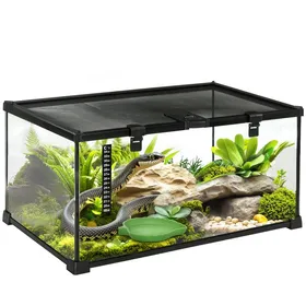 Comparer les prix de Terrarium en Verre pour Reptiles et Insectes avec Thermomètre - 50 x 30 x 25 cm - Noir
