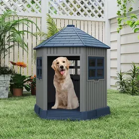 Comparer les prix de GIANTEX Niche pour Chien Exterieur/Interieur 76 x 90 x 96 cm Porte de 51 x 33 cm pour Petite et Moyenne Taille Bleu
