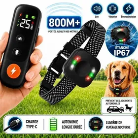 Meilleurs prix pour Collier Dressage Chien 800M Étanche IP67 3 Modes Rechargeable Collier Anti Aboiement avec Télécommande Lumière Nuit Noir