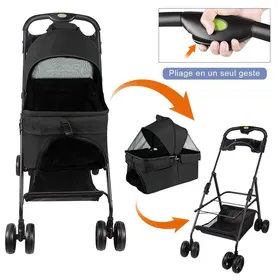 Comparer les prix de MIPAN.Poussette pliable animaux  - Chariot pliante chien chat  - Tissu Oxford +  Acier - 50*65*99cm -Noir