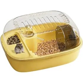 Comparer les prix de Cage pour hamster modèle luxe jaune avec cache‑abri bouteille d’eau et roue de course habitat complet en plastique 1 pièce