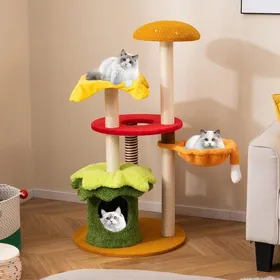 Meilleurs prix pour Arbre à Chat Multi-niveaux 117cm COSTWAY Design Hamburger Hamac Condo Perchoir Jouet Suspendu Griffoirs en Sisal Coussin Amovible