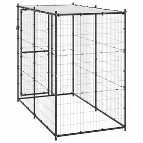 Meilleurs prix pour Chenil dextérieur pour chiens - WIENS - 110x220x180 cm - Noir - Acier enduit de poudre