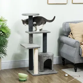 Comparer les prix de Arbre à Chat Hauteur 103 cm Platesformes Niche en Peluche Balle en Peluche Poteaux en Sisal Base Renforcé Gris