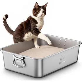 Comparer les prix de Bac litière XXL inox poignées anti-odeurs pour grands chats/lapins (ex. Maine Coon)