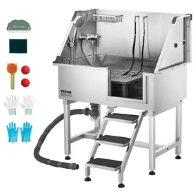 Meilleurs prix pour Baignoire de Chien Acier Inoxydable-VEVOR-Baignoire de Toilettage pour Animaux de Compagnie 96 cm-Porte Droite