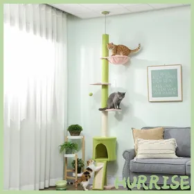 Comparer les prix de Cocosity Arbre À Chat Du Sol Au Plafond 5 Niveaux Hauteur Réglable 220-240 Cm Plateformes Fleur Avec Griffoir Niche Hamac Vert