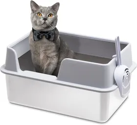 Meilleurs prix pour Bac Litière Chat En Acier Inoxydable, Bac Litière Pour Chat Xxl Ouvert, Maison De Toilette Avec Pelle Litiere Chat, Résistant Aux