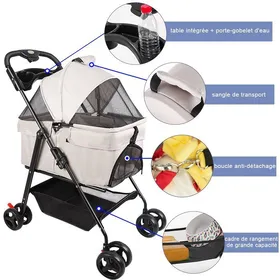 Comparer les prix de MIPAN .Poussette Pour Chien Pliable - Animaux Chariot  Avec Étui De Transport - Fenêtre En Filet - Panier De Rangement - Gris