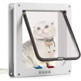 Meilleurs prix pour Chatière pour Chat avec magnétique à 4 Voies Animaux de Compagnie pour Chats et Petits Chiens (M- 20 x19 x 5.5 cm Blanc)