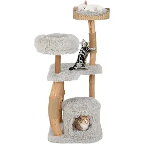 Meilleurs prix pour GOPLUS Arbre à Chat à 5 Niveaux en Bois Massif 48 x 48 x 124 CM avec Plateforme 2 Griffoirs en Jute Gris