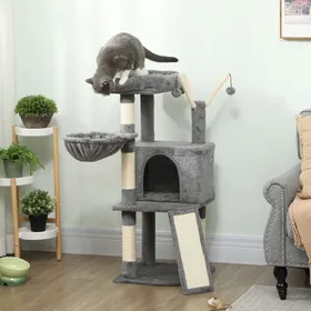 Meilleurs prix pour Arbre à chat tour de jeux pour chats griffoirs et tapis en sisal plate-forme niche hamac 405 x 405 x 103 cm gris
