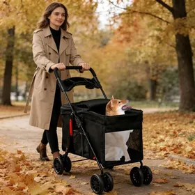 Comparer les prix de SUPFINE Poussette pour Animaux 49×75×95cm Poussette pour Chien/ Chat Capacité de charge 15 kg avec Fenêtre en Maille Noir