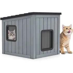 Meilleurs prix pour GOPLUS Niche pour Chat Exterieur/Interieur Rideau en PVC 625 x 54 x 565 cm pour Chiots et Lapins Gris