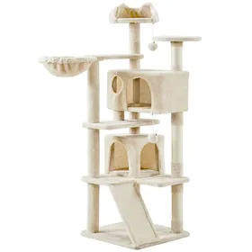 Meilleurs prix pour Yaheetech Arbre à Chat Multiniveau avec Cachettes Panier Perchoirs Rampe et Poteaux en Sisal 146 cm de Haut Beige