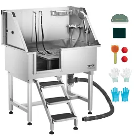 Comparer les prix de Baignoire de Chien Acier Inoxydable-VEVOR-Baignoire de Toilettage pour Animaux de Compagnie 96 cm-Porte Gauche
