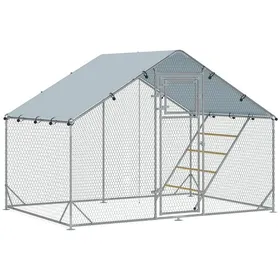 Comparer les prix de Poulailler Acier 300x200x195cm Argenté Anti-uv + Porte&mangeoire&perchoir - Enclos 6-8 Poules&petits Animaux