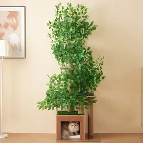 Meilleurs prix pour Arbre à Chat 190 cm – 4 Plateformes + Trous de Cachette MDF Étanche/Résistant aux Griffures Feuilles Amovibles