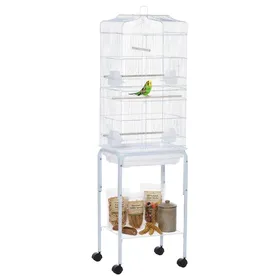 Meilleurs prix pour LIA Cage à oiseaux sur pied volière oiseaux sur roulettes toit ouvrant 3 perchoirs étagère inférieure 465x36x157cm blanc