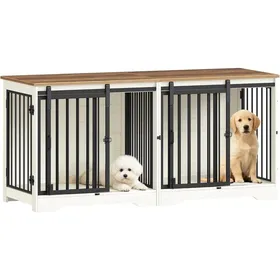 Comparer les prix de Meuble pour Cage de 2 ChiensCage Double avec SéparateurPorte Coulissantepour Chiens de Petite et Moyenne Taille Blanc et Marron