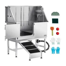 Meilleurs prix pour Baignoire de Chien Acier Inoxydable-VEVOR-Baignoire de Toilettage pour Animaux de Compagnie 127 cm-avec Rampe-Porte Gauche