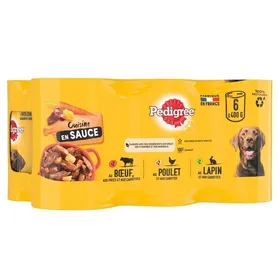 Meilleurs prix pour Pedigree - 438305 - Cuisine Repas pour Chien - Boites en sauce pour chien adulte - 3 varietes - 6x400g - Pack de 4