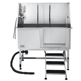 Meilleurs prix pour Baignoire de Chien Acier Inoxydable-VEVOR-Baignoire de Toilettage pour Animaux de Compagnie 127 cm-avec Escalier-Porte Droite