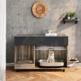 Comparer les prix de Meuble cache-litière pour chat en panneaux de particules avec finition chêne 100 x 455 x 67 cm design discret avec bac