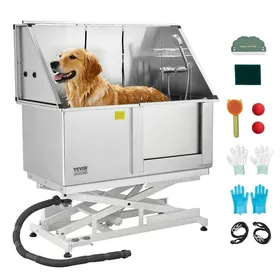 Comparer les prix de Baignoire de Chien Acier Inoxydable-VEVOR-Baignoire de Toilettage Électrique-pour Animaux de Compagnie 127 cm-Porte Droite