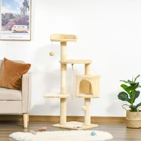 Comparer les prix de MOTHINESSTO452-Arbre à chats multi-équipements griffoirs grattoirs plateformes niche corde jouets 40L x 40l x 114H cm beige
