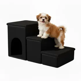 Comparer les prix de Escalier chien Relaxdays 3 marches niche & rangement 43×75×33 cm pliable rampe lit/canapé noir