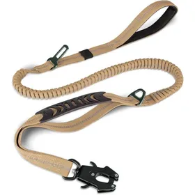 Meilleurs prix pour Laisse pour chien kaki avec 2 poignées rembourrées mousqueton métal et ceinture sécurité auto pour chiens moyens et grands