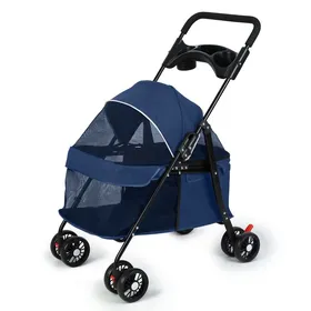 Comparer les prix de Poussette Pliante pour Chien - CREMLANK - Charge max 10KG - Métal tissu Oxford - BLEU - 95X50X92CM
