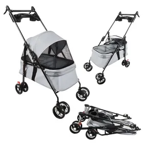 Comparer les prix de Poussette pour Chien - LVHCMFOHM - Animaux Chariot Pliable - Avec Filet de Ventilation et Porte-Gobelet - Gris - 50x75x95 cm