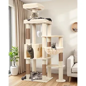 Meilleurs prix pour Arbre à chat grande hauteur - JOZSI - 167 cm - Beige - Plateforme 48x42 cm - Niches 42x30x27 cm - Panier - Perchoir