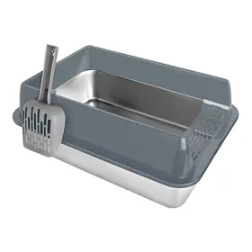 Comparer les prix de KEDIA Bac à litière pour Chat - en Inox - Semi-ouvert - Durable Anti-rust Facile à Nettoyer - 50*35*24cm - Gris