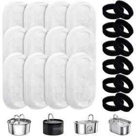 Comparer les prix de 24 Packs Filtre Fontaine Eau Chat, Filtre à Charbon 12 PCS Et Une éponge en Mousse 12 PCS Filtre en Mousse De Remplacement Filtre