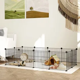 Meilleurs prix pour Cage parc enclos pour animaux domestiques bords arrondis fil en acier 140 x 70 x 35 cm noir