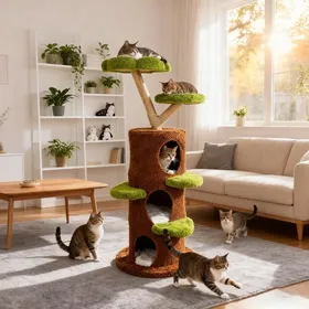 Comparer les prix de Arbre à Chat Griffoir 148cm Tour descalade à Plusieurs Niveaux Arbres dactivité avec 1 poteau en sisal 2 Plates-Formes