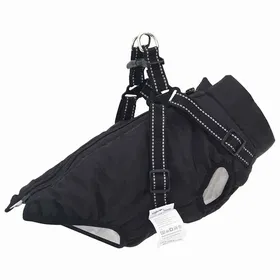 Meilleurs prix pour （ON SALE)Manteau pour chien - Coupe-vent et résistant à leau - avec harnais Noir S Fleece et Polyester @FR5426863