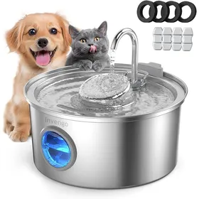 Comparer les prix de Fontaine a Eau Chat Fontaine à Eau pour Chat INOX 32L Ultra-Silencieuse avec Filtre 5 Étapes - Inclut 4 Filtres de