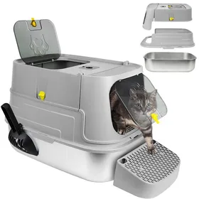 Meilleurs prix pour Bac à Litière pour Chat en Acier Inoxydable - Avec Pédale Anti-éclaboussure et Couvercle Amovible - 36x485x395 cm - Gris