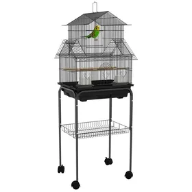 Comparer les prix de Volière cage à oiseaux sur pied à roulettes métal - mangeoires perchoirs 3 portes plateau amovible - 50x41x121 cm - perruche canari