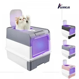 Meilleurs prix pour Bac à litière pliable en PP QUIIENCLEE conception anti-odeurs et anti-éclaboussuresbac à litière à tiroir48×35×36cmgris