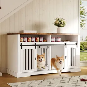 Meilleurs prix pour SENVIRO meuble cage pour chien d interieur 153 x 60 x 85 cm portes coulissantes verrouillables cloison amovible blanc