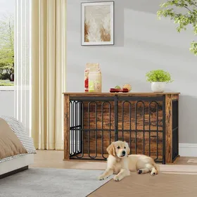 Comparer les prix de Cage pour Chien pour la Maison avec Porte Coulissante 2 Portes Cage Chien comme Table dappointModerneMarron100 × 60 × 624 cm