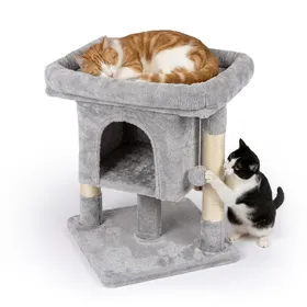 Comparer les prix de Relaxdays arbre à chat niche moelleuse 2 poteaux en sisal & plateau H x L x P : 60 x 525 x 41 cm sisal gris clair