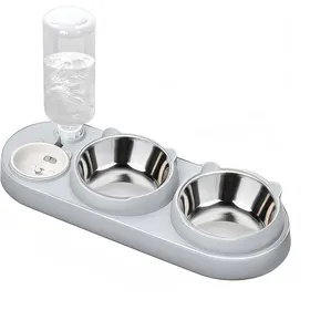 Comparer les prix de Gamelle Chat 3 en 1 Surélevée Inclinée 15° - Distributeur Eau + 3 Bols Acier Inoxidable - Gamelle Chat et Chien pour Intérieur