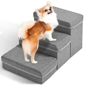 Comparer les prix de Escalier pour Chien Escalier pour Animaux 3 Marches Amovible et Lavable Escaliers pour Chiens Rampe avec Espace de Stockage