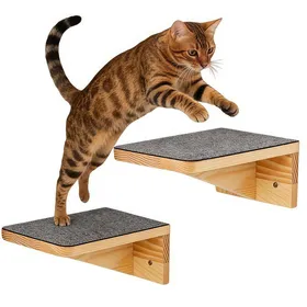 Meilleurs prix pour Étagère murale pour chat - DEMA - Lot de 2 étagères - Dimensions 25x15x95 cm - Bois naturel - Fixation murale